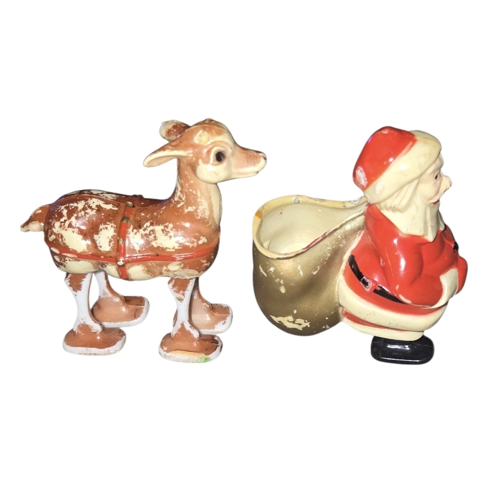 Vintage Santa and Reindeer Figurines